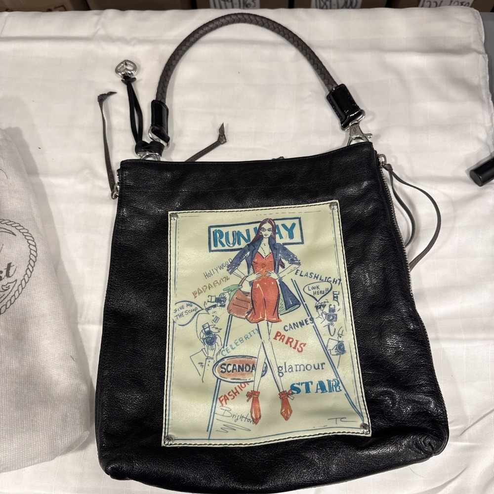 Brighton Black Runway Graphic Shoulder Bag Crossbody Strap Dust Bag